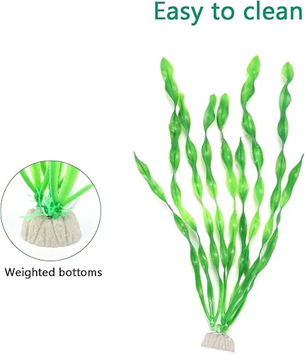 Miniatura 2 de AQUANEAT Plantas artificiales para pecera, decoraciones de algas marinas de plástico para acuario, 11.75 pulgadas de alto, accesorios verdes falsos,