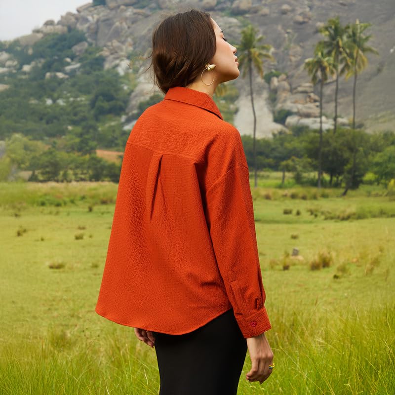 Image of PINACOLADA Women's Solid Oversized Shirt for Casual Wear | Spread Collar | Long Sleeve | Button Closure | Oversized Shirt Crafted with Comfort Fit for Everyday Wear