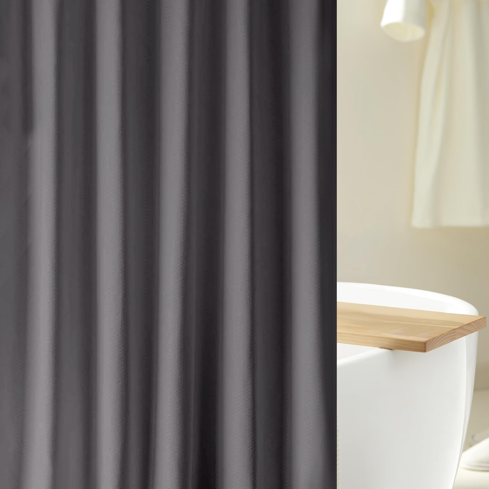 Cortina De Ducha 180x200, Cortina Baño Tela Impermeable, Cortina Ducha Camper, Cortinas De La Ducha con 12 Ganchos, Gris Oscuro