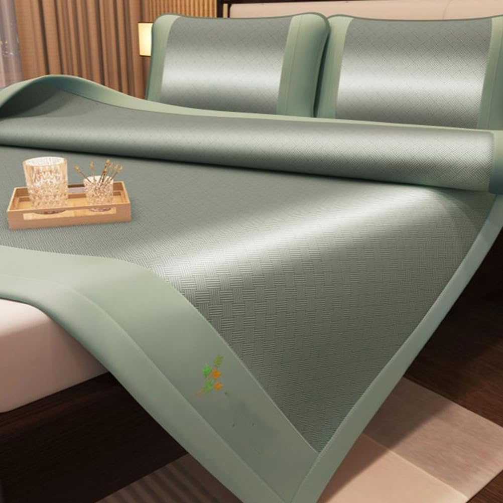 Cooling Mattress Pad for Hot Sleeper, Cool Mattress Cover, Smooth Noiseless Cooling Mattress Protector, Summer Fold Double-Sided Available Bed Floor Sheet Set, 1 x Mat & 2 x Pillowcases,Blue,1.2*1.95c