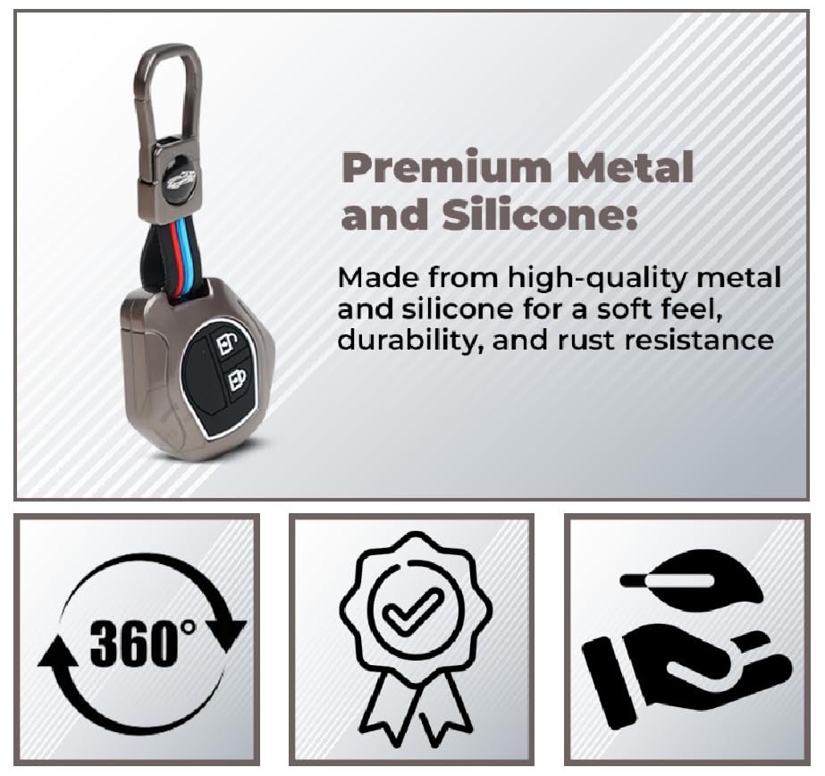 Image of EGNIUS Premium Metal & Silicone Key Cover Compitable for Suzuki Swift | Ertiga | Wagonr | Celerio | Swift Dzire | Alto | Fronx | Breza | S Presso | Ignis 2 Button Key cover
