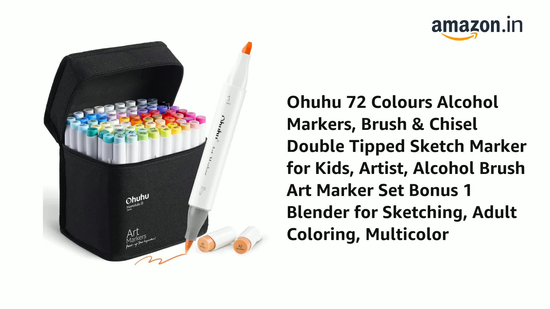 Ohuhu Alcohol Markers 72 Color Set - Brush & Chisel Double Tip Art Markers For Drawing & Adult Coloring