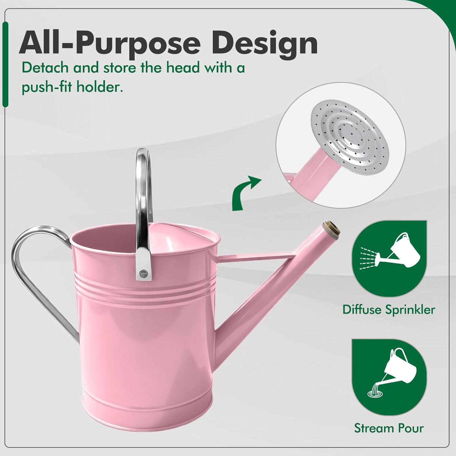 Galvanized Iron Watering Can for Indoor Plants, DIY Watering Cans for House Plant Garden Flower, Long Spout Water Can for Outdoor Watering Plants 6.44L 1.7Gallon (Pink)