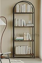Urbane Crafts Bookshelf Arched Bookcase, Industrial 4-Tier Open Book Shelves with Metal Frame, 72" Tall Freestanding Storage Display Rack for Home Office, Living Room (Rustic Brown, 4 Tier Arched)