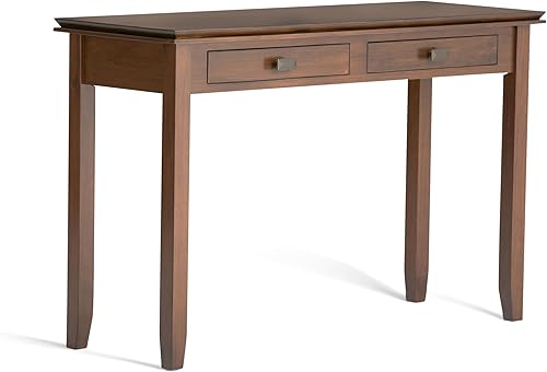 SIMPLIHOME Mesa consola Artisan  Mesa de sofá de madera maciza de 46 pulgadas de ancho en marrón rojizo, mesa de almacenamiento de transición para