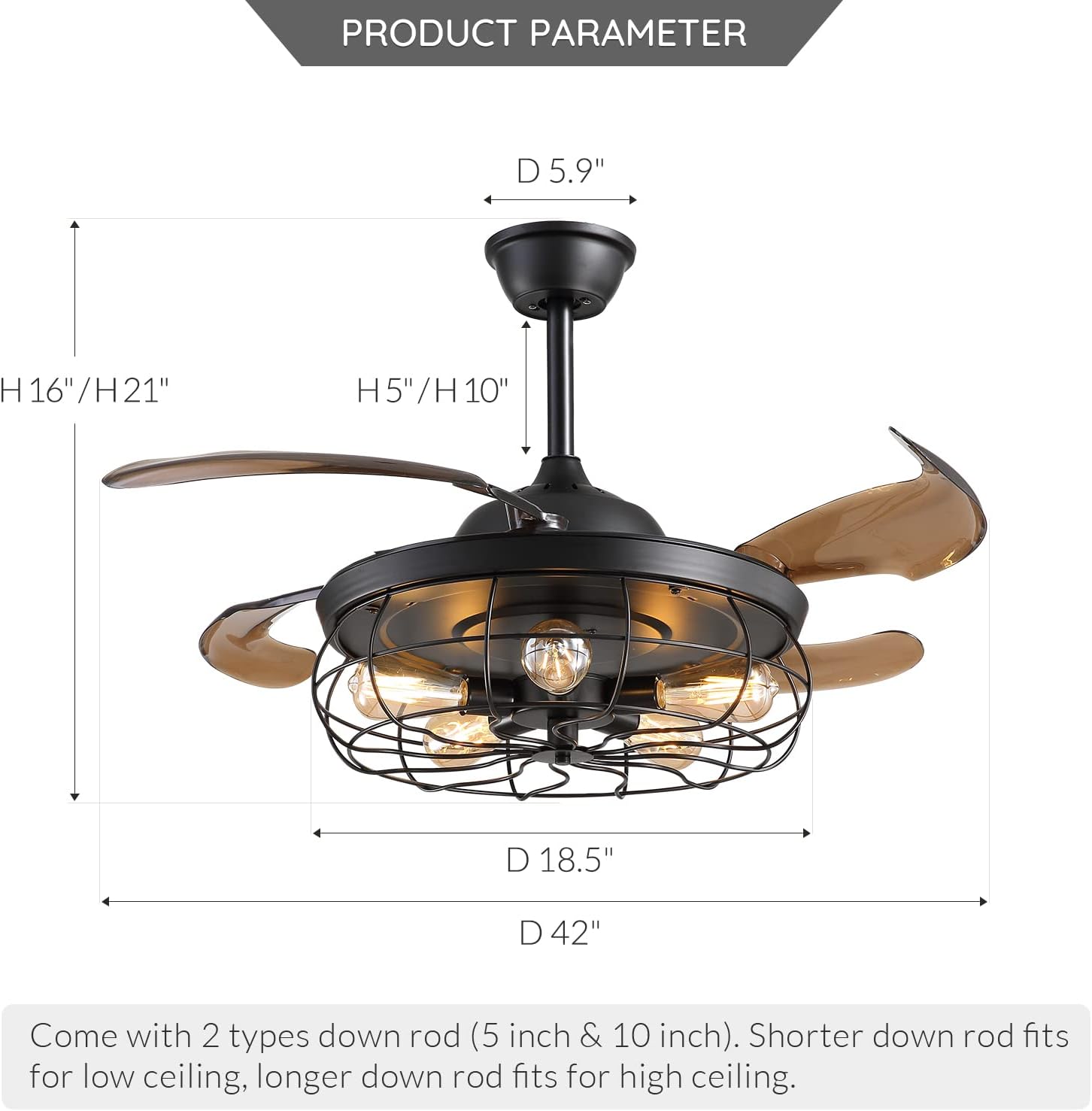 Discount 80% 7PMBEANE Farmhouse Caged Ceiling Fan with Hidden Blades Industrial Chandelier Light Fixture Remote Control 6 Wind Speeds for Bedroom Living Room Black 42 Inch