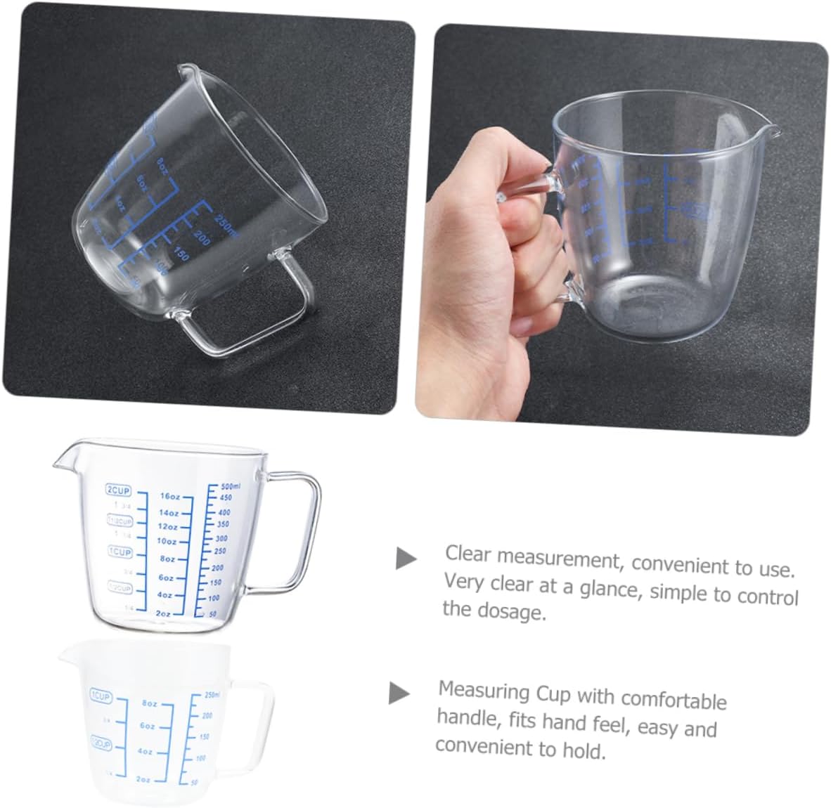 LABRIMP 2pcs Measuring Cup High Borosilicate Glass Liquid Measuring Cups Scales for Baking Capacity Easy to Clean Household Kitchen Tool