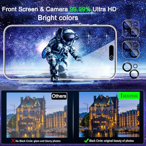 Image of IMBZBK 3 Pack Privacy Screen Protector for iPhone 15 Tempered Glass with 3 Camera Lens Protector, Accessories 9H Anti Spy, 2.5D Curved, Case Friendly, Transparent