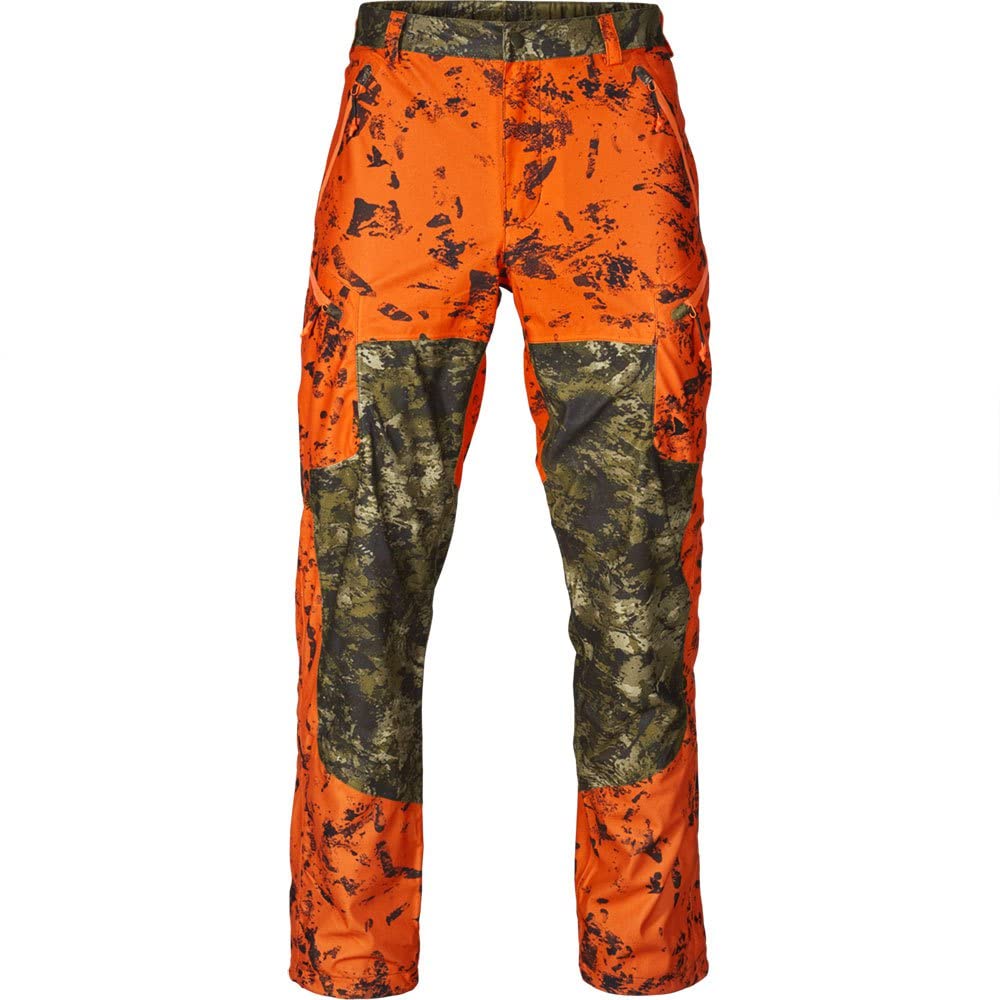 Seeland Invis Green/Invis Orange Blaze Vantage Trousers - Camouflaged, Low-Noise, Soft Surface, Large Orange-Blaze Panels