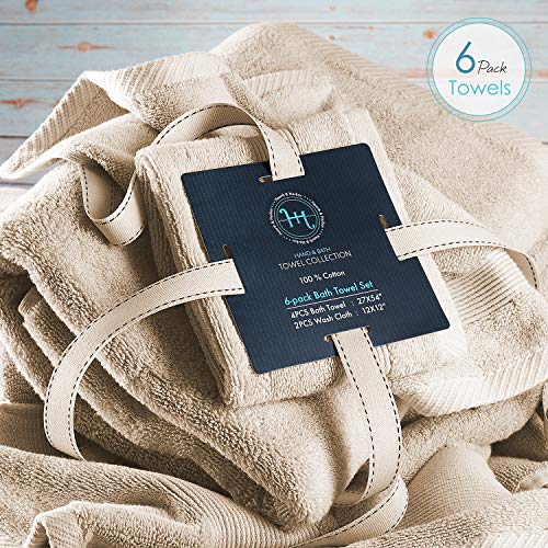 Image of Hearth & Harbor Bath Towels for Bathroom - 100% Ring Spun Cotton Luxury Bathroom Towels - Ultra Soft & Highly Absorbent, Bath Towels Set of 6 - Beige Cream