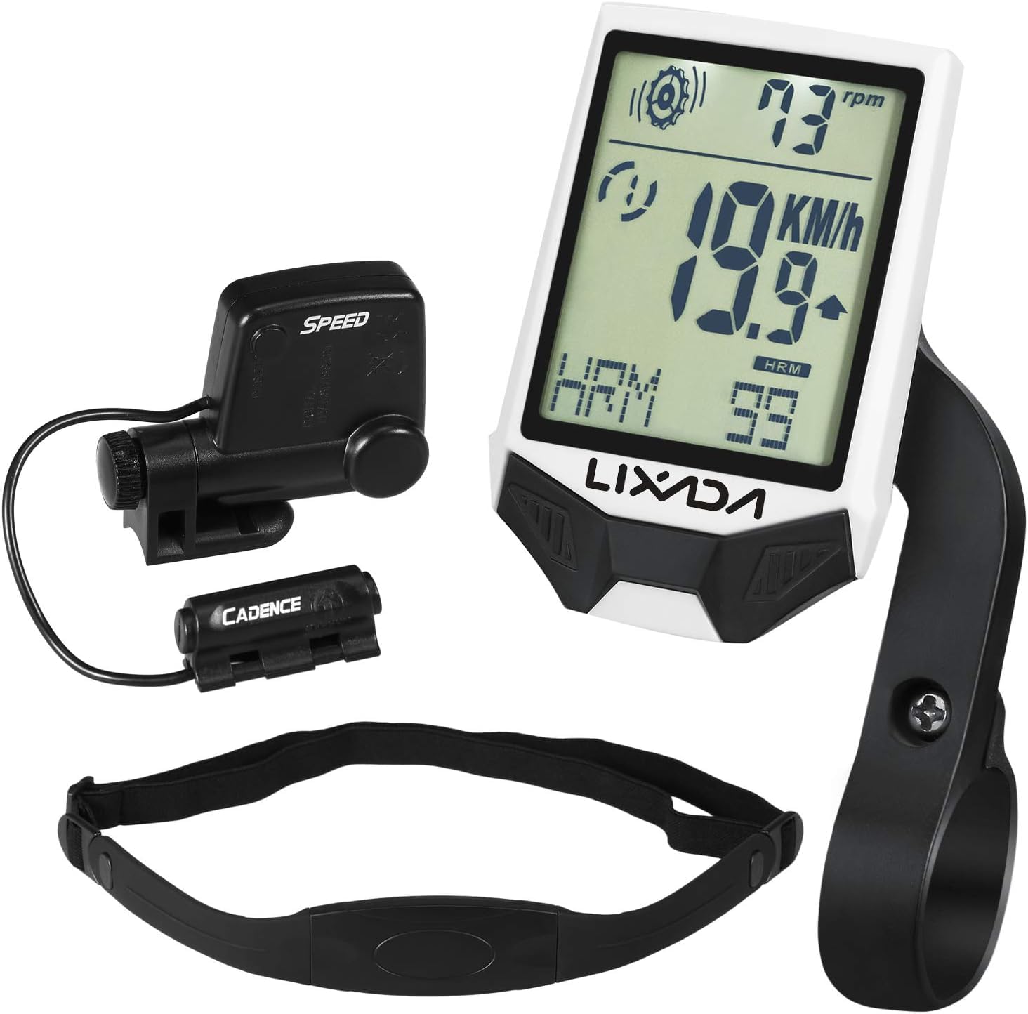 Cardiofrequenzimetro Cadenza, Computer Wireless da Ciclismo con sensore di frequenza cardiaca Ciclocomputer Multifunzionale Antipioggia con retroilluminazione LCD(White)
