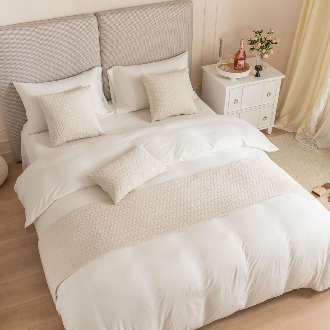 HIQACTLIF Bed Runners Double, Nordic Dutch Velvet Wave Thickened Double-sided Bed Runners for Foot of Bed，Bed Runners & Scarves Protection for Hotel Guesthouse Wedding Room