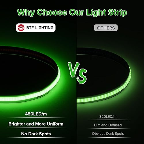 Miniatura 3 de BTF-LIGHTING FCOB - Tira LED COB de color verde, 480 LEDsm, 16.4 pies, DC12V, flexible, de alta densidad, luz uniforme de 0.315 in de ancho,