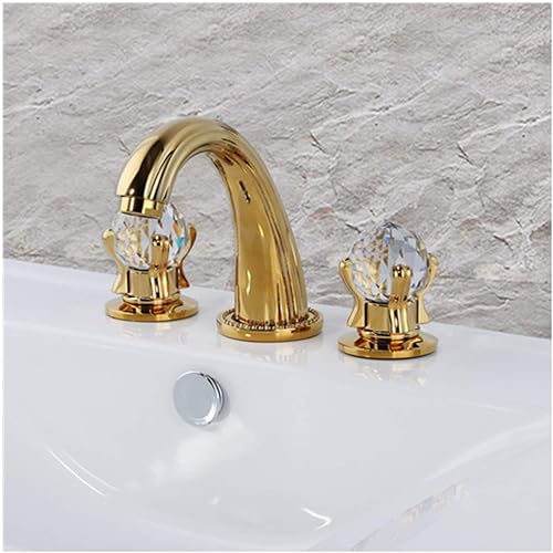 Grifo del fregadero del cuarto de baño 3 agujeros montado generalizado latón baño grifo cristal manija mezclador oro Ti-PVD (oro) disponible en Yaxa Peru