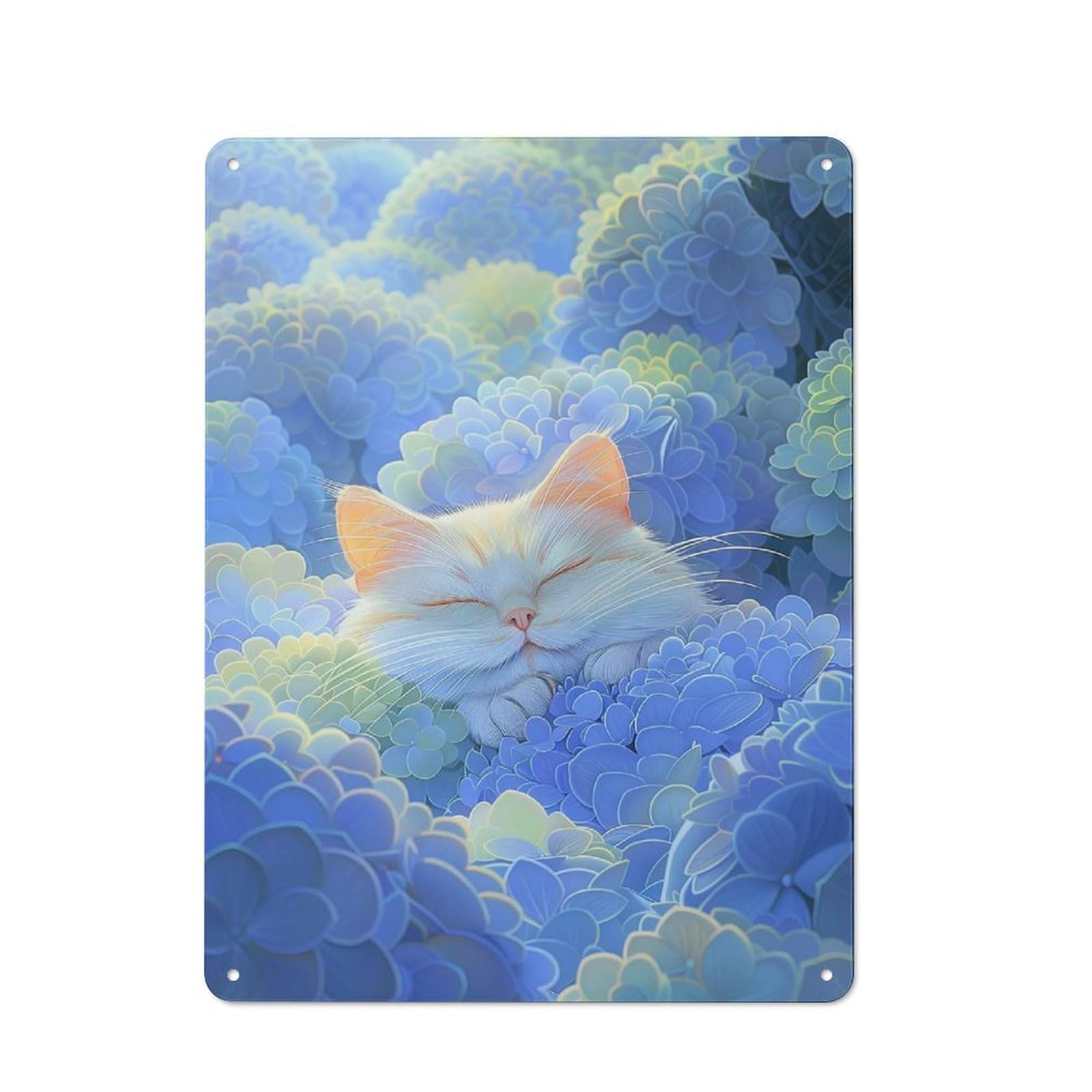 Junmoney Style-2 Kitty Sleep In Hydrangeas Tin Sign 40X30cm For Workshop Wall, Vintage Wall Decor, For Metal Sign Collectors, For Garage And Workshop Walls