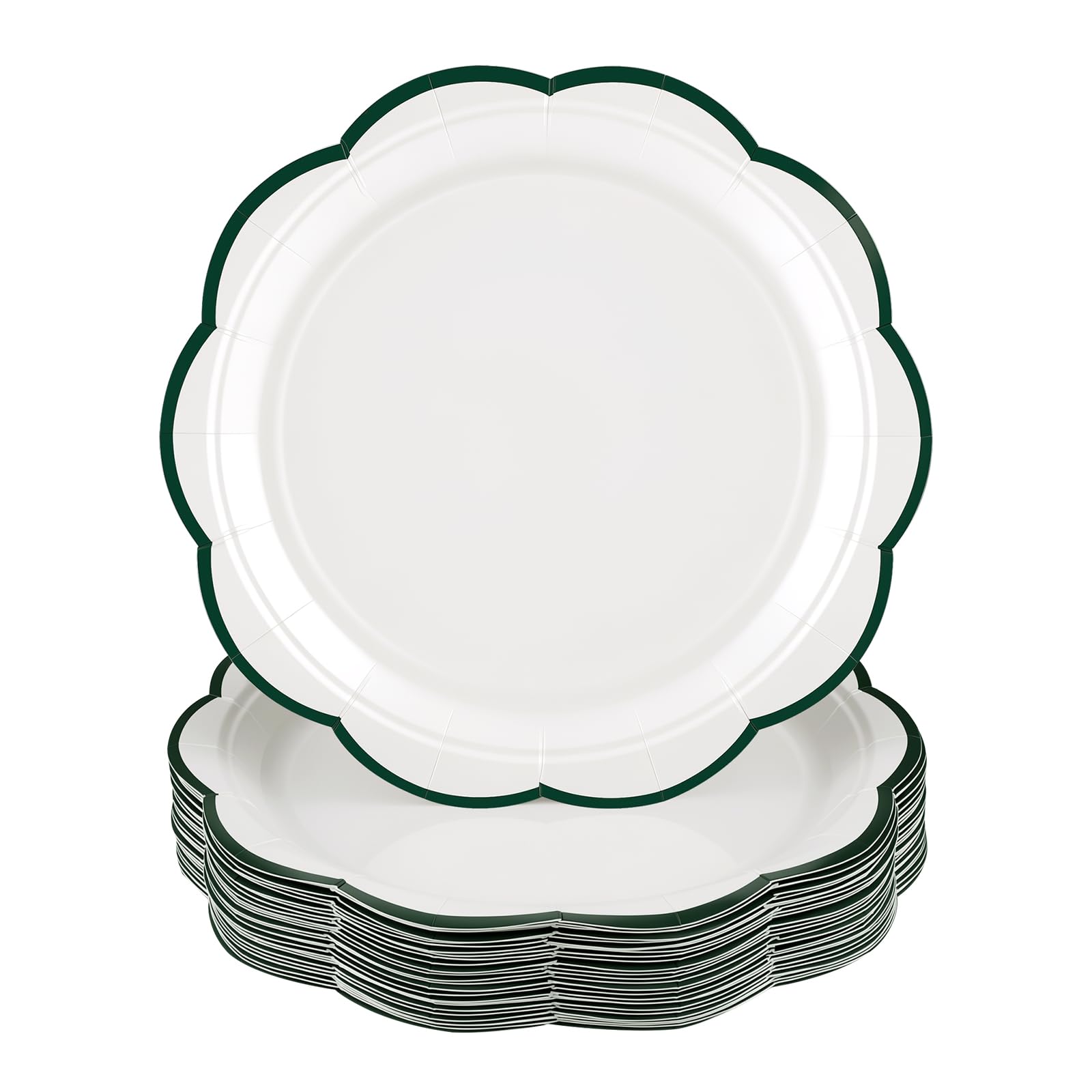30 Pcs Dark Green and White Paper Plates 7 Inch Scalloped Christmas Plates