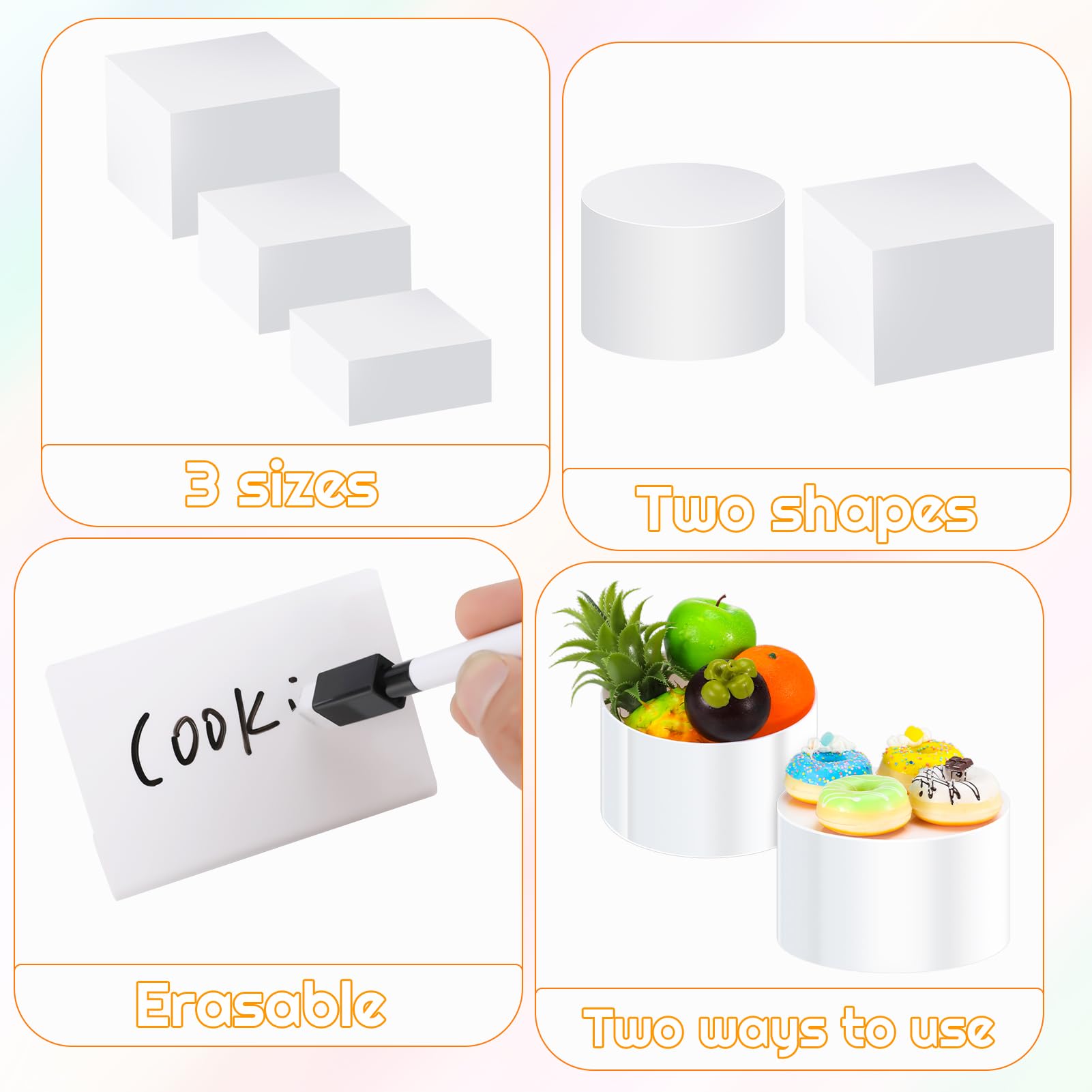 Lot de 6 rehausseurs de nourriture avec panneaux de table pour table de buffet, boîte de présentation en acrylique à collectionner, cube cylindre, rehausseurs gigognes avec fond creux