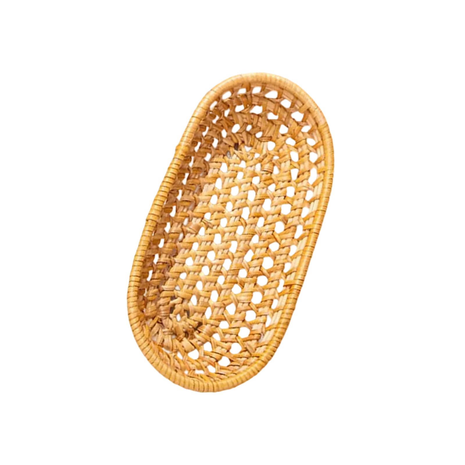 NEWFT Hand Woven Rattan Basket for Desk Organization Desktop Small Item Organiser Multifunctional Serving Plate for Fruit Portable Storage Plate