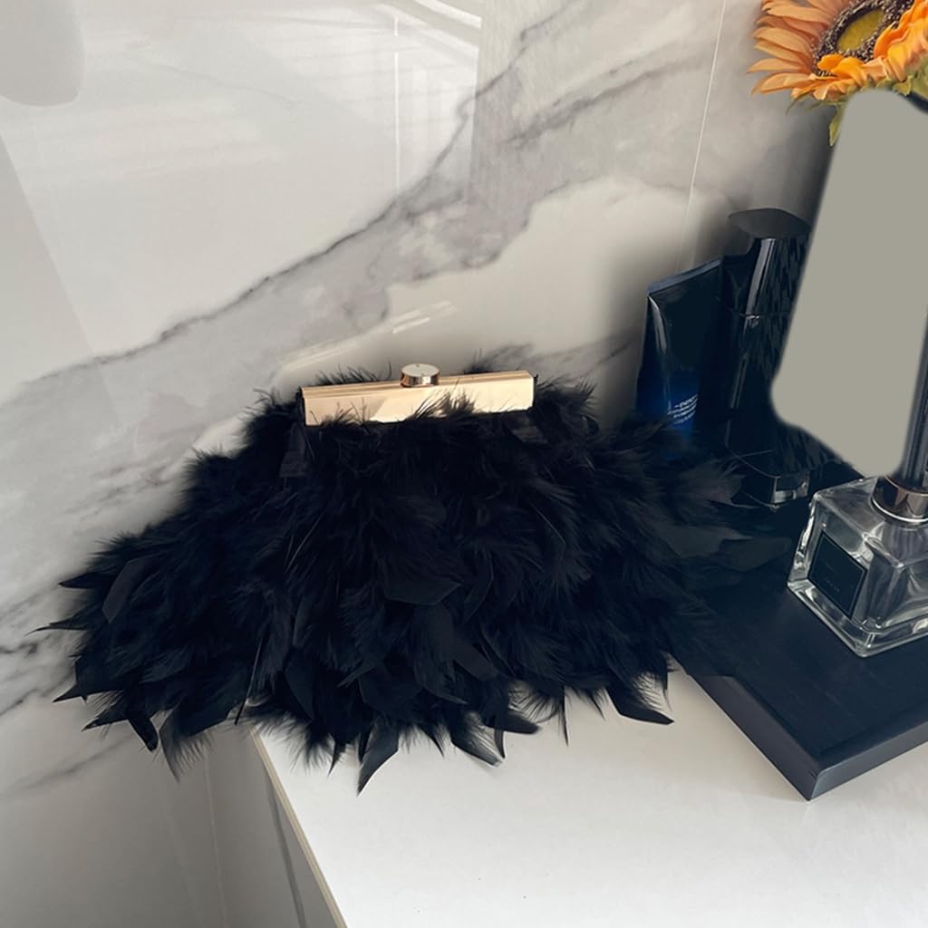 Crossbody Bag Plush Feather Clutch Purse Evening Bag Wedding Bag Handbag Purse Detachable Chain Shoulder Bag