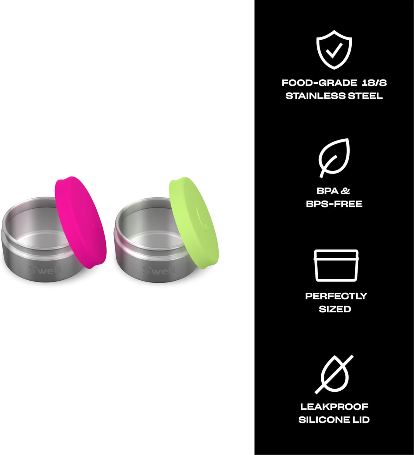 S'well Stainless Steel Condiment Container Set of Two, 2oz, Dragonfruit/Kiwi, Single Walled Durable Construction, Leakproof Silicone Lids, Dishwasher Safe - Image 3