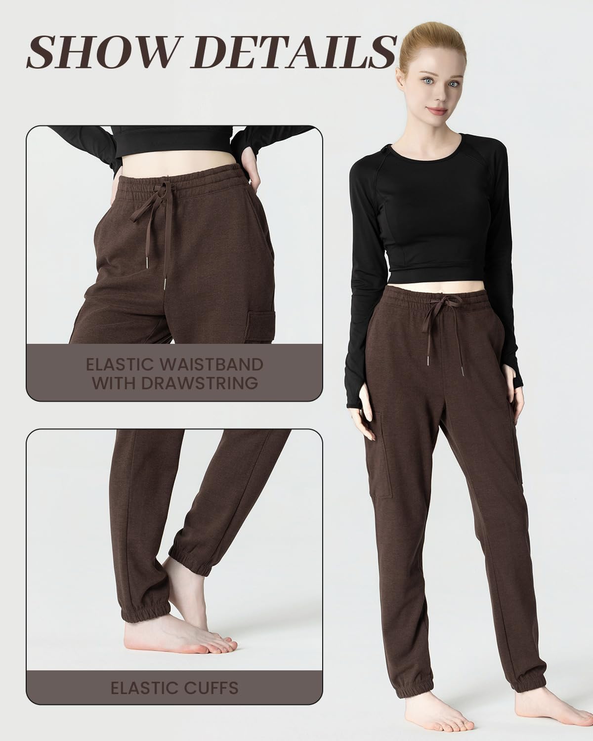 Women's Fleece Cargo Joggers - Multi-Pockets, Elastic Drawstring Waist, Warm Winter Daily Wear - Image 2