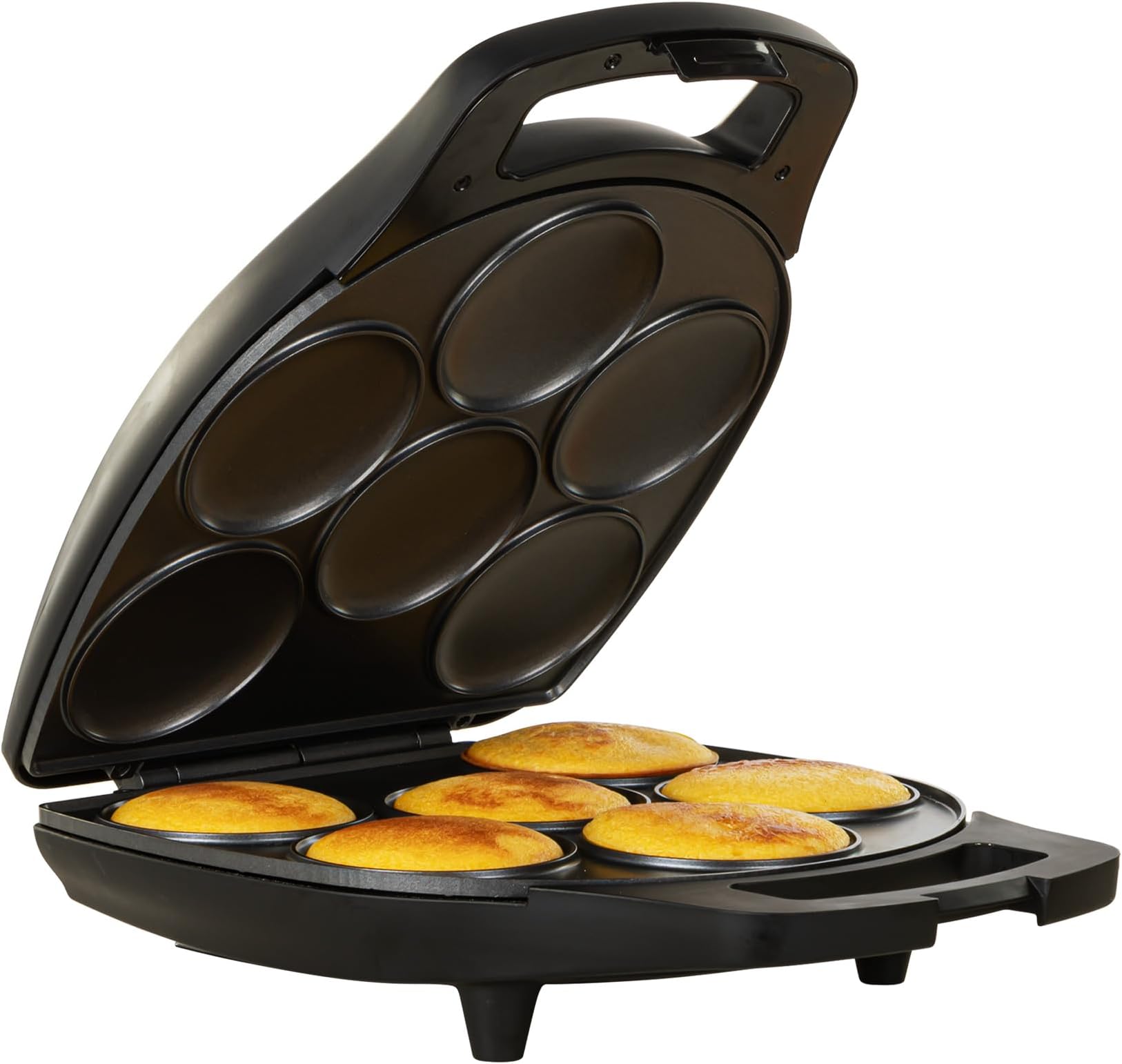 Holstein Housewares Non-Stick 6-Section Multi-Food Maker - Arepas, Mini Pancakes, Corncakes and More, 6-PC, Matte Black