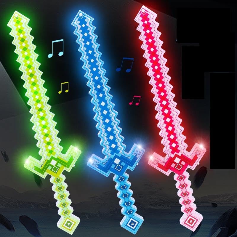 SGM Pixel Light-Up LED Sword Toy – Gaming-Style Sound & Lights, Large 50cm Blade, Glow Sword for Kids Age 5+ - 182-12 (Red)