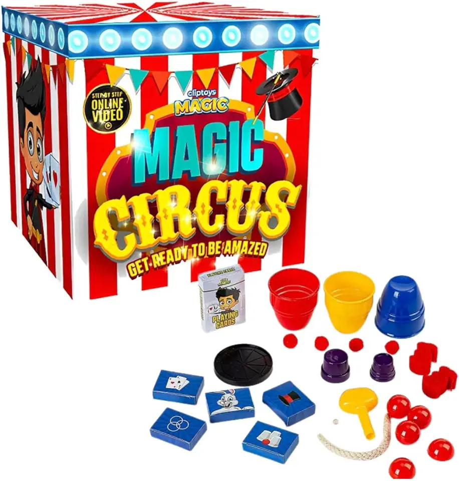 Fun Kit de Mágica Magic Circus, 75 Truques com Vídeo Online, Conjunto Completo para Crianças a partir de 6 Anos