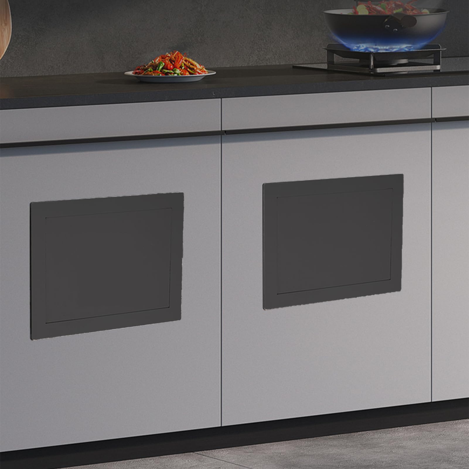 Cubierta Cubo Basura Empotrado Cuadrado, Tapa Cubo Basura Apertura Lateral Acero Inoxidable 304, Cesta Residuos Oculta Incorporada para Gabinete Cocina,Negro,Style C