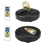 Wireless LED Spotlights, Battery Operated Picture Frame Lights, Stick on Puck Light with Remote, Dimmable Accent Indoor Uplighting for Art Dartboard Painting Display Plants, Black, 2 Packs