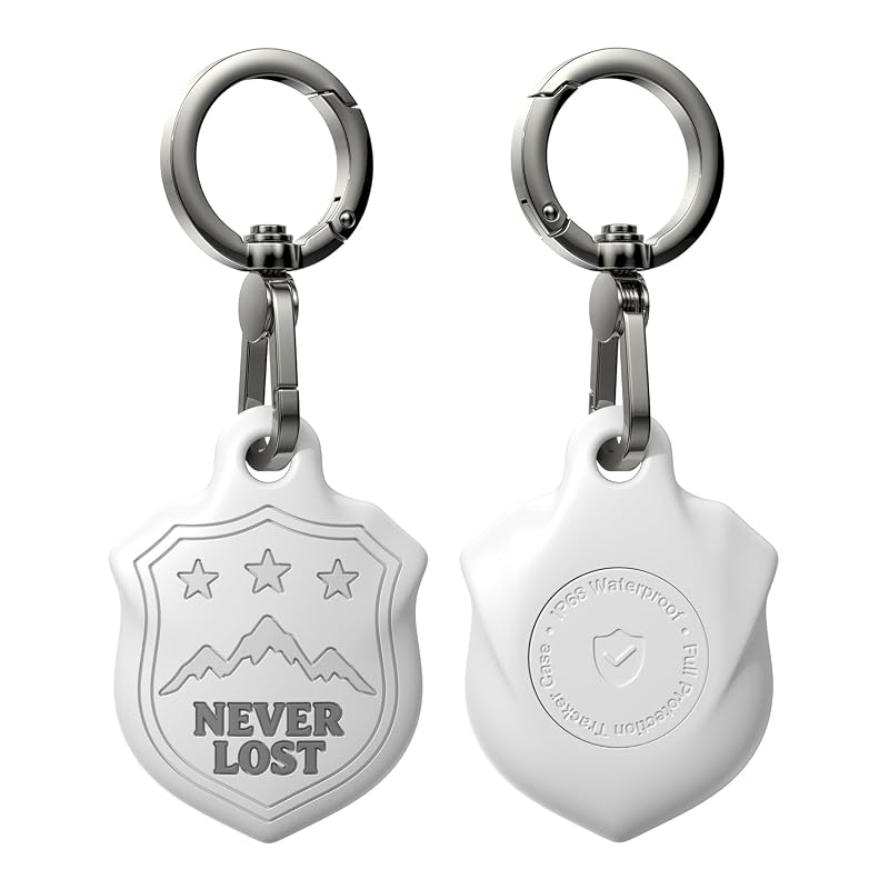 Capa para Apple AirTag com Chaveiro Giratório em Silicone Branco-M WhoseID