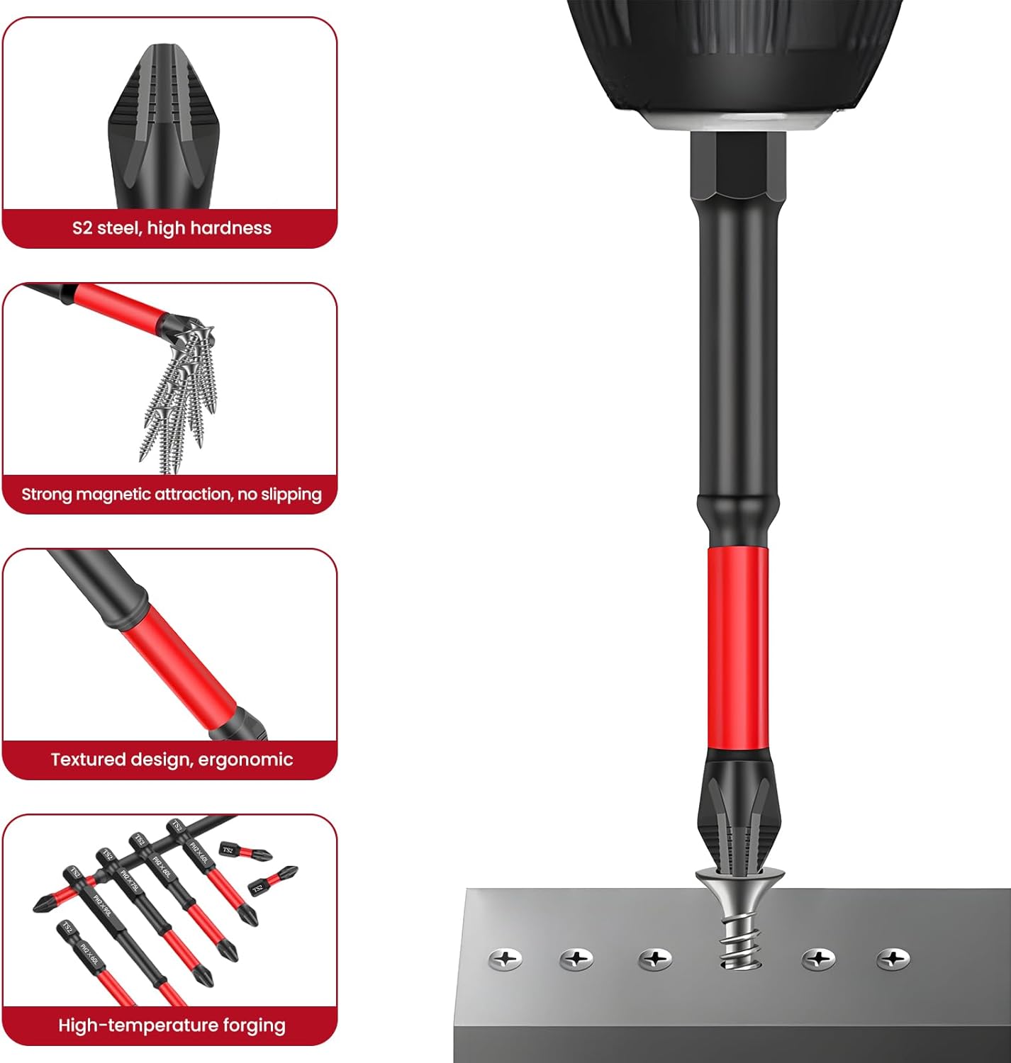 Impact Screwdriver Bit Set, FPH2 Electrician Bits with Insulated Glove, S2 Alloy Steel Rust Resistant, Fit 1/4" Hex Tools,(2.5/5/6.5/7/9/15cm) x 2 pcs