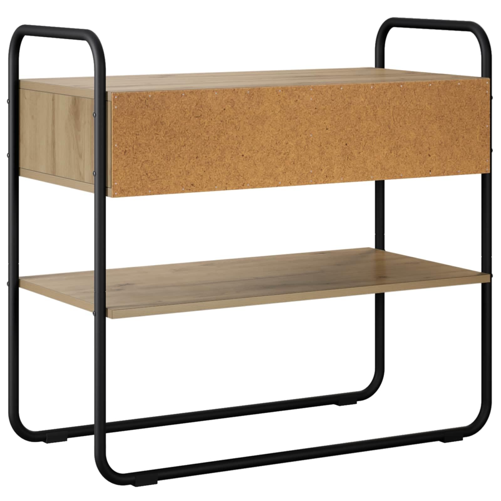 Tavolo consolle in rovere Artisan, 80 x 40 x 75 cm, in legno | Telaio in acciaio zincato, piedini in gomma, 2 ripiani, facile da montare per corridoio o soggiorno