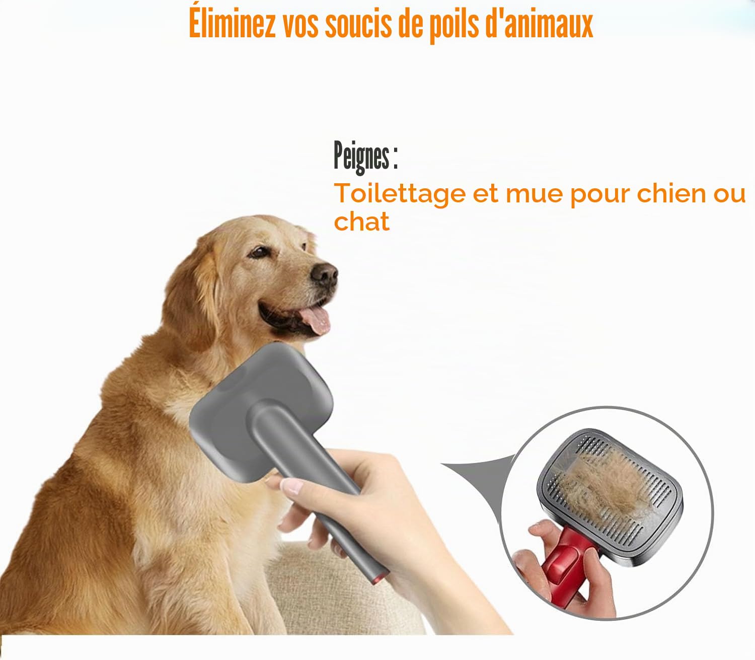 Brosse Toilettage Animaux Compatible Dyson V7 V8 V10 V11 V15 Gen5 | Toilettage 3 en 1 avec aspiration directe des poils pour un brossage propre et sans désordre