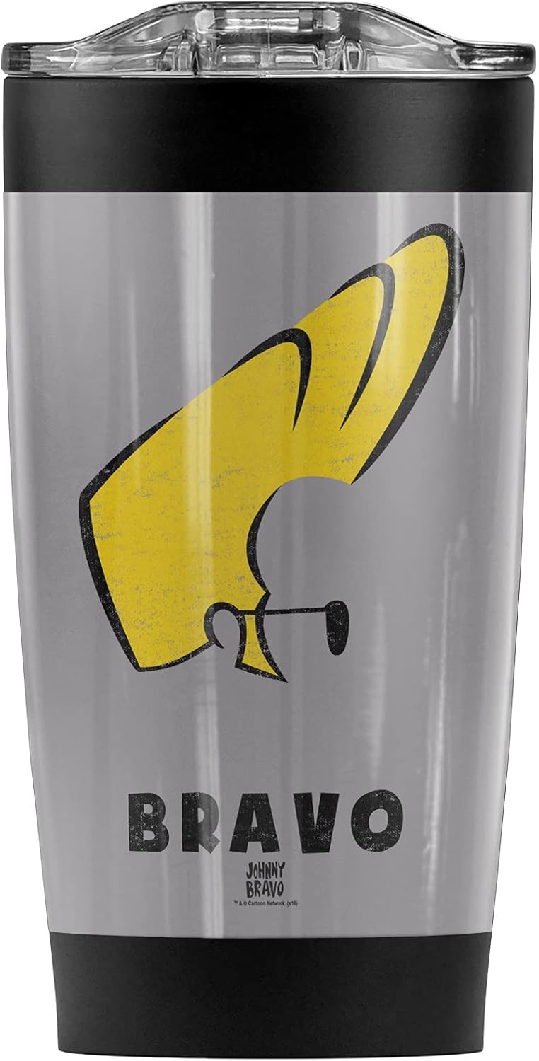 Logovision Johnny Bravo Johnny Hair Stainless Steel Tumbler 20 oz Coffee Travel Mug/Cup, Vacuum Insulated & Double Wall with Leakproof Sliding Lid | Great for Hot Drinks and Cold Beverages