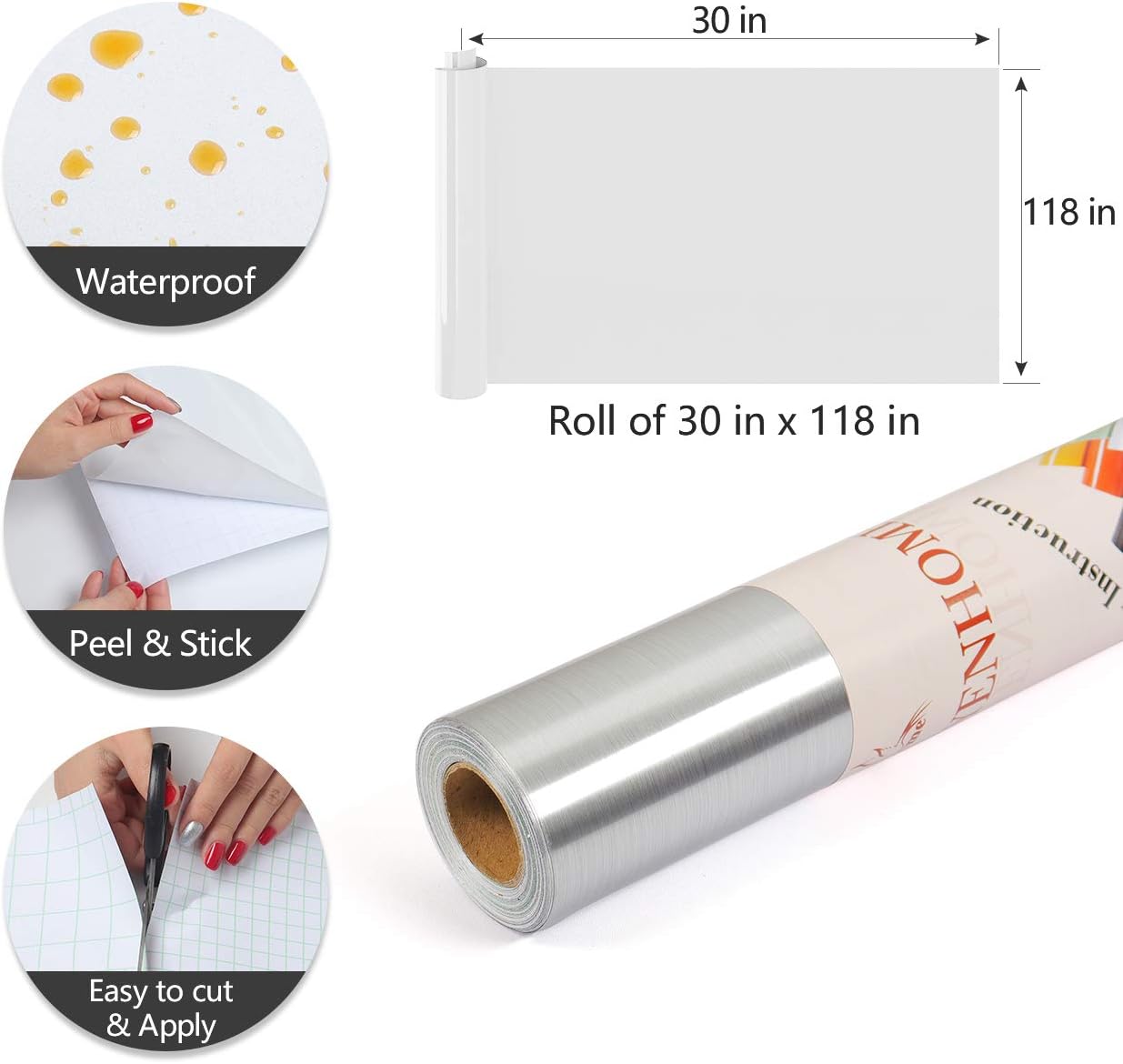 YENHOME Large Size 118x30 inch Brushed Silver Stainless Steel Contact Paper Removable Peel and Stick Wallpaper for Refrigerator Dishwasher Appliances Waterproof Stick on Backsplash Kitchen Wallpaper