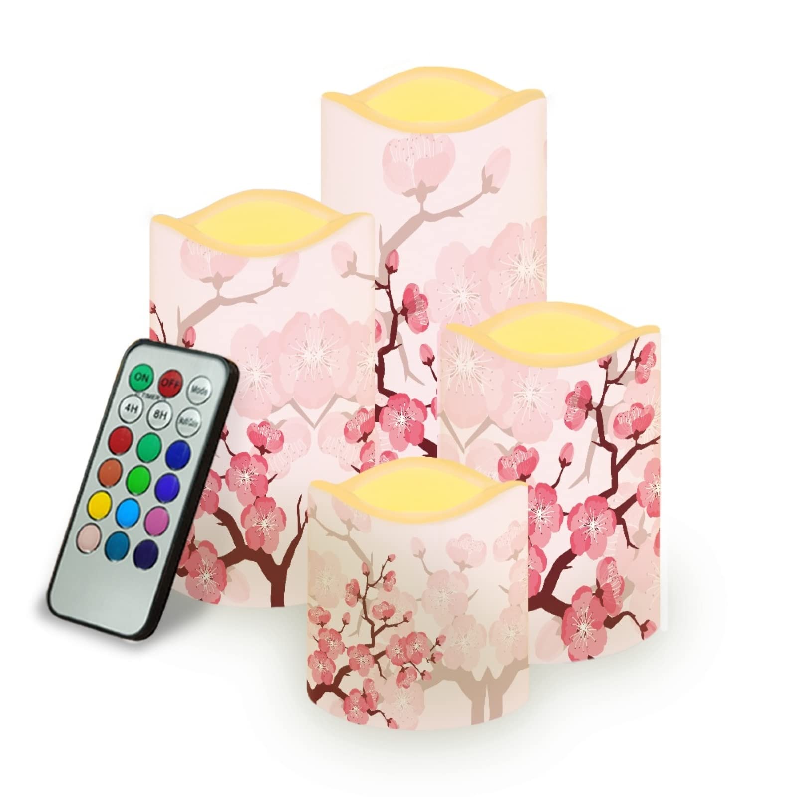 Kuiaobaty Set of 4 Pink Flowers Battery Candles with 8-Hour Timer 10cm High Flameless Candle 4 Sizes Restaurant Table Light Decor Floral — image 1