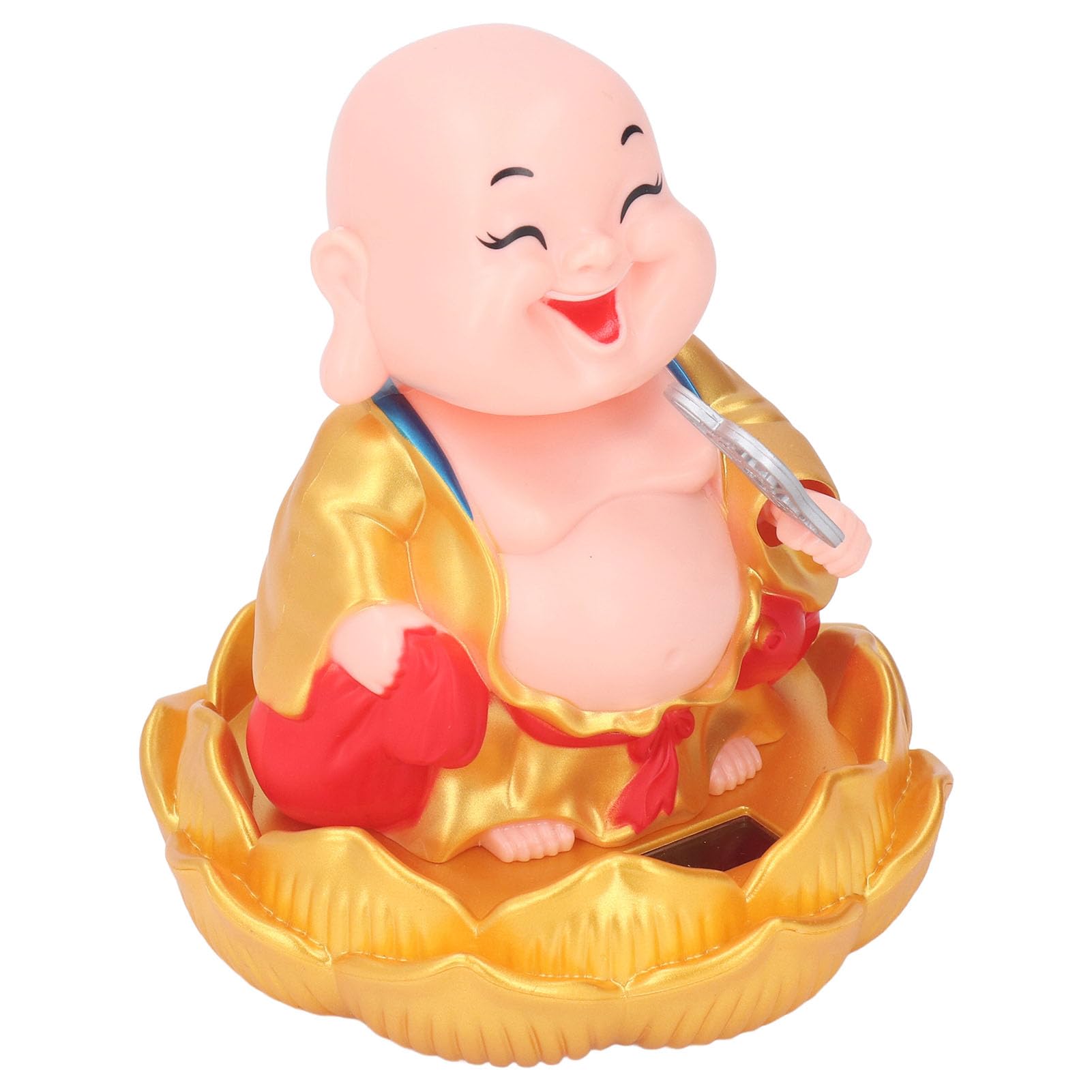 VINGVO Solar Powered Car Dashboard Buddha Toy, Automatic Lifelike Laughing Solar Buddha Statue Toy Lucky Decoration for Desktop (Golden)