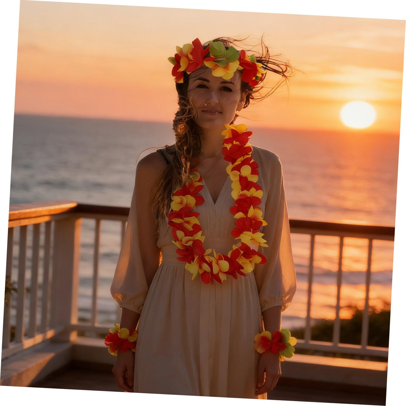 Guirnalda Hawaiana Decorativa con Collares Diademas y Pulseras de Flores Tropicales Accesorios Duraderos y Reutilizables para Eventos Luau y Temáticos Verano