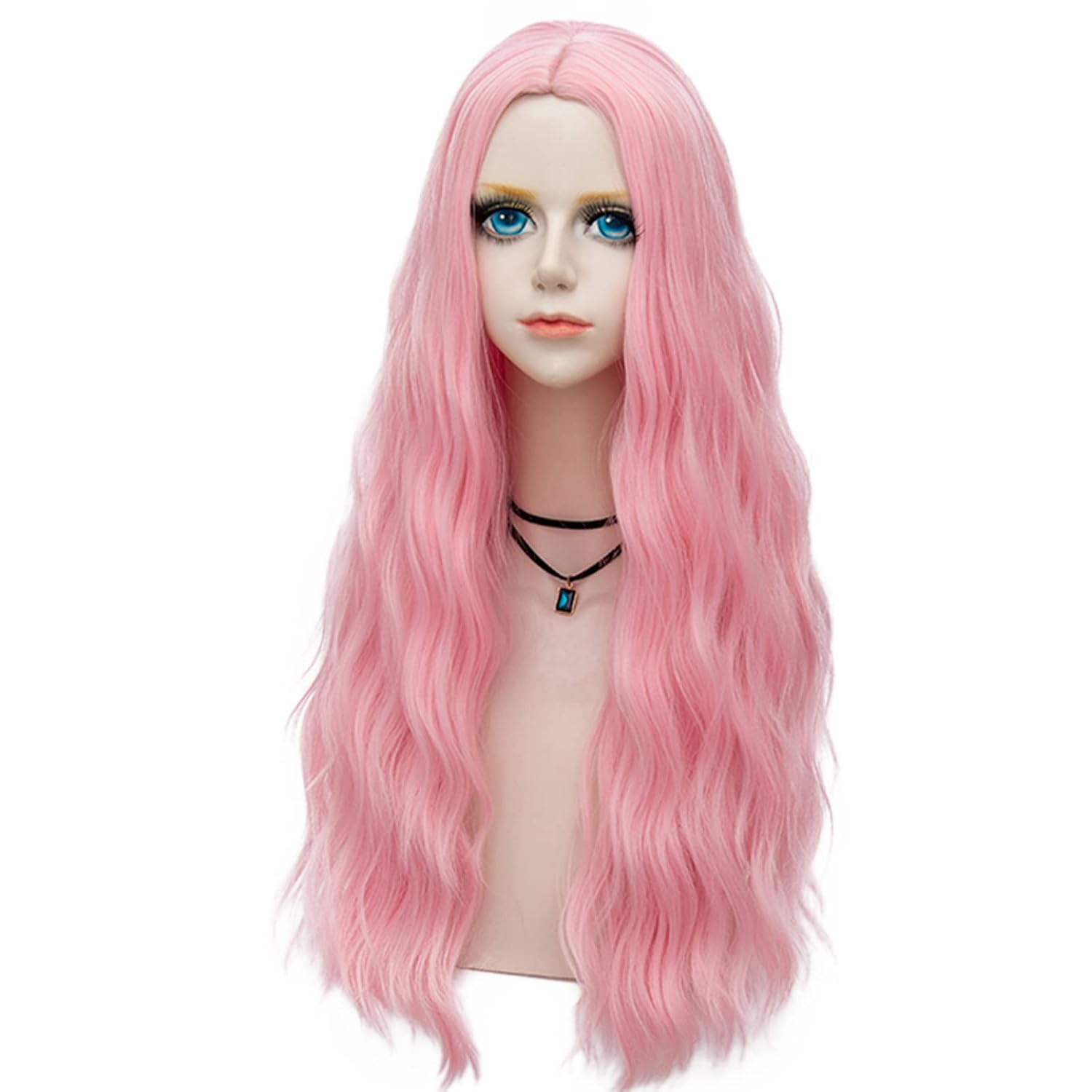 Probeauty Long Pink Wig Light Pink Wigs for Women Synthetic Heat Resistant Curly Wave Cosplay Wig for Halloween Costume - Image 6