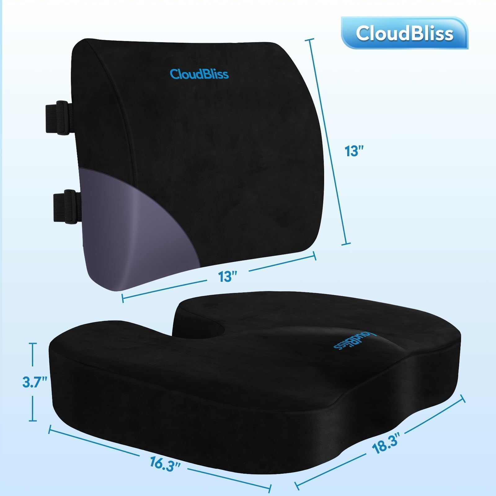 CloudBliss Cuscino per sedia, cuscino per sedia da ufficio, cuscino per sedile auto, cuscino di supporto lombare per sedia da ufficio, cuscino in memory foam per coccige e sollievo dal dolore alla