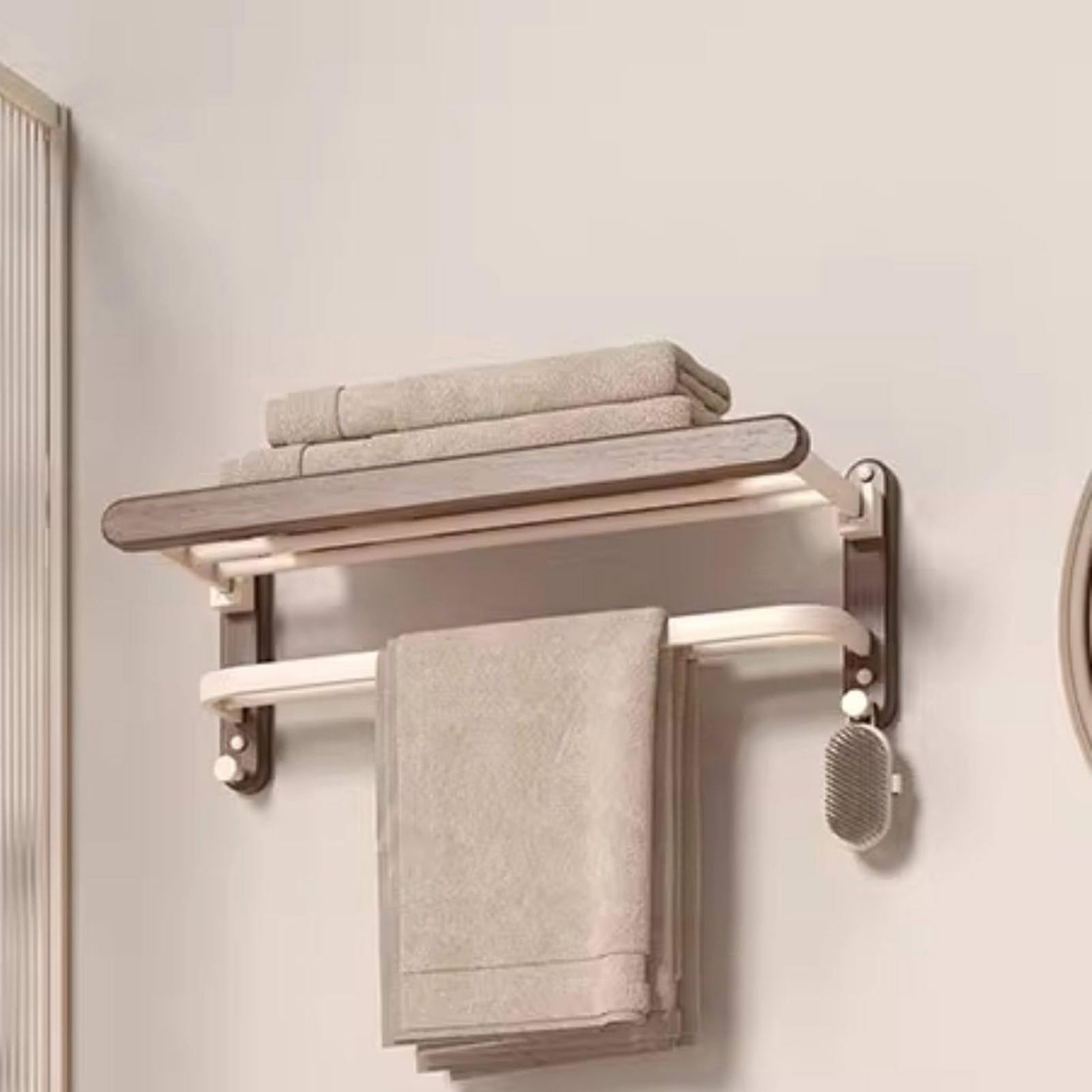 Portasciugamani da parete, sopra il WC, con barra portasciugamani, in alluminio, pieghevole e salvaspazio, per balcone e lavanderia (L-50 cm)