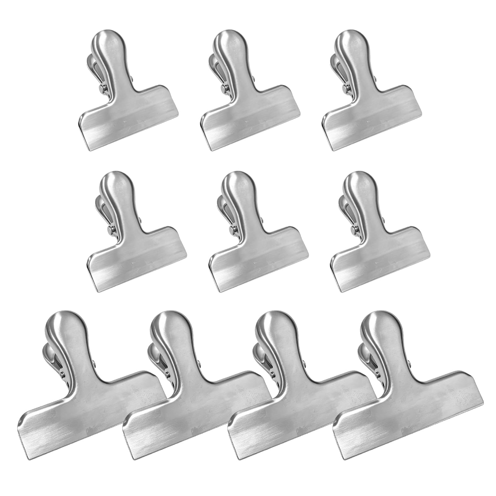 10 pcs Stainless Steel Chip Bag Clips, CNYMANY 2 Sizes 3" 2.2" Heavy Duty Air Tight Seal Grip Coffee Food Bag Clamps for Office Kitchen Home Use