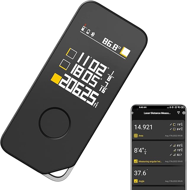 HOTO Laser Measure Pro with Bluetooth, Real-time Measuring, USB-C Rechargeable, 5 Modes, LCD Color Screen, 850mAh, 50m/164ft, M/Ft/in Unit, High Precision Laser Measurement Tool with Virtual Ruler