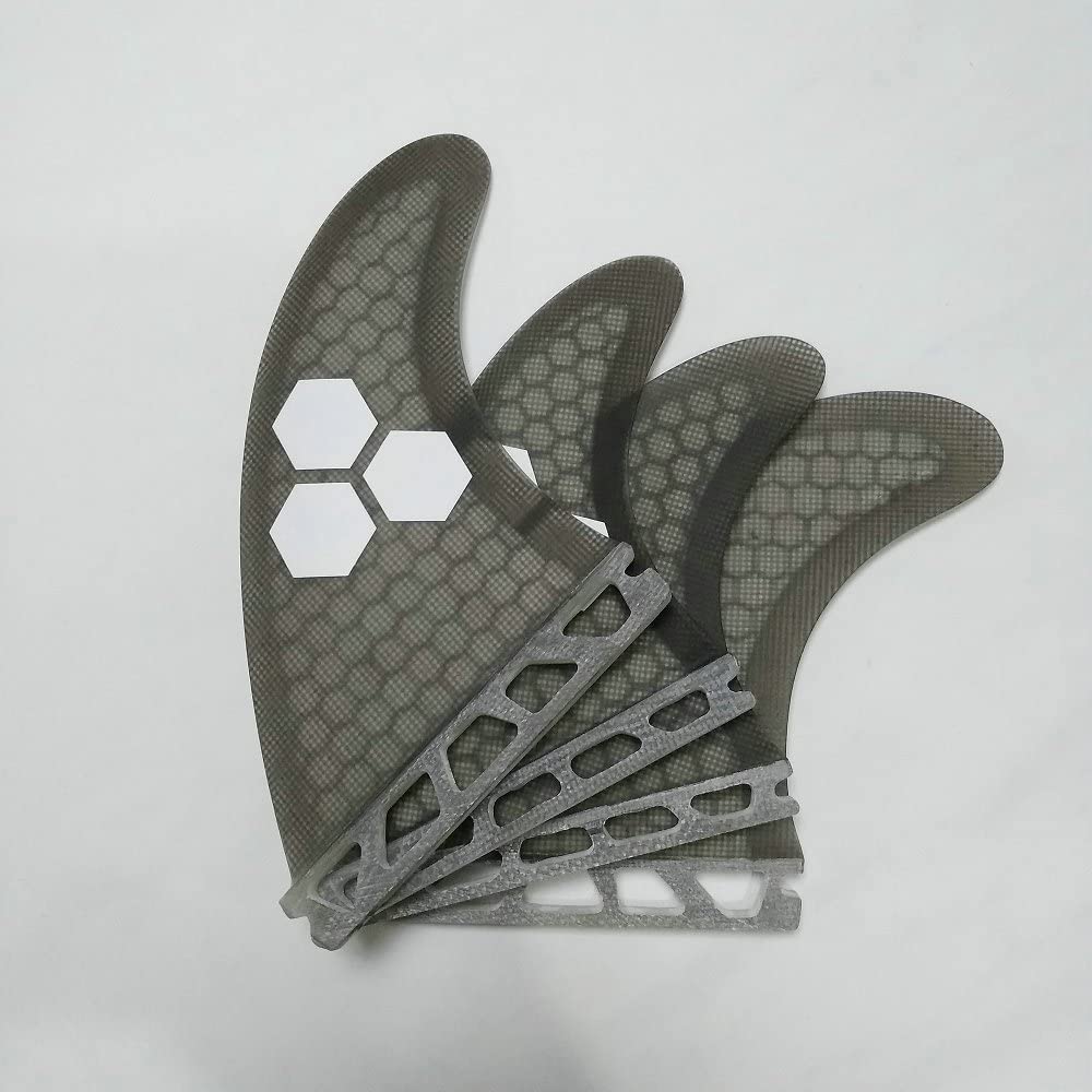 Single Tab Base Quad Fin Set Fiberglass Surfboard Fins Honeycomb Surf G5 with GX 4pc for Paddle Board(Gris)