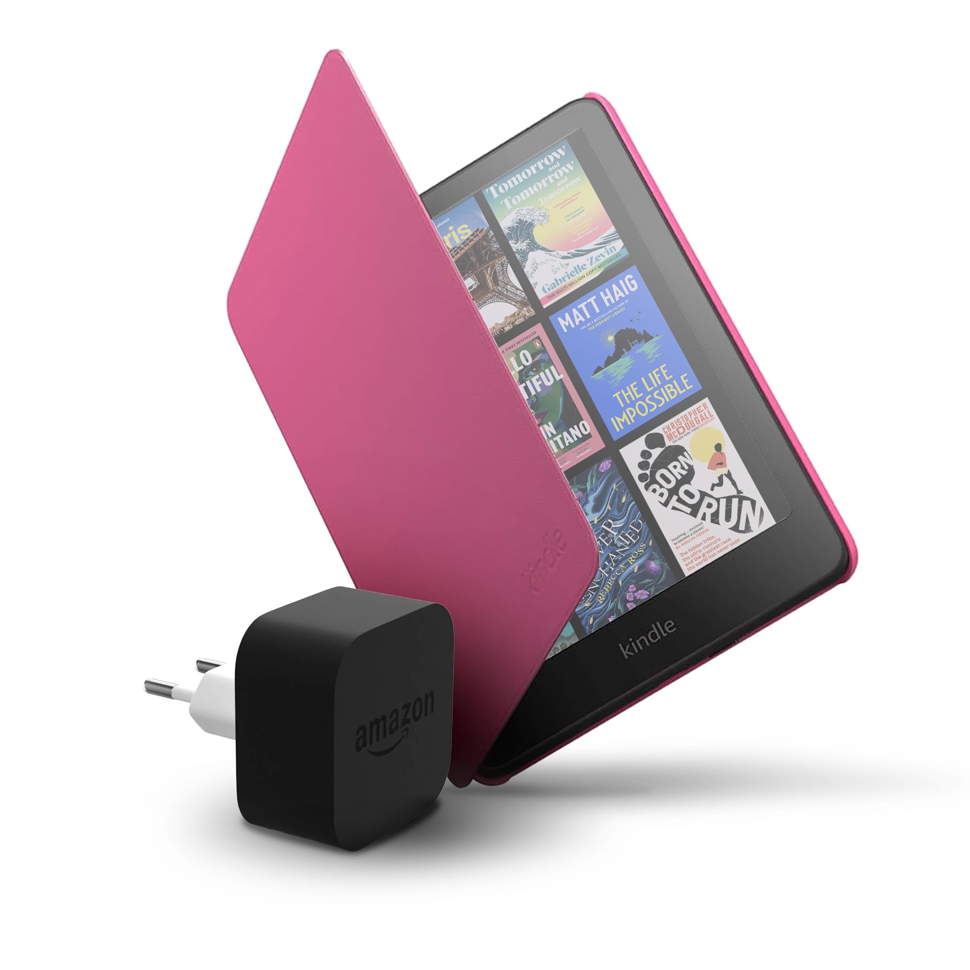 Amazon Kindle Colorsoft 16 GB + Custodia in fibra vegetale rosa lampone + Caricatore da 9 W