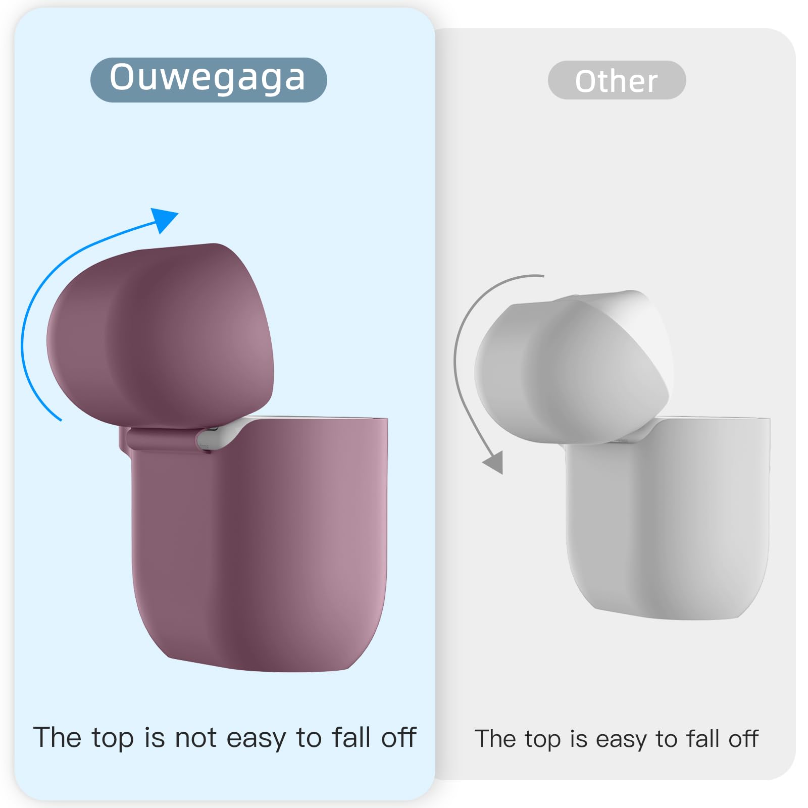 Ouwegaga Cover per Airpods 4 2024, Silicone Custodia per Airpods 4 Generazione, Protezione Completa del Corpo Cover Compatìbile con Apple Airpods 4 Case, con Moschettone, Fumo Viola
