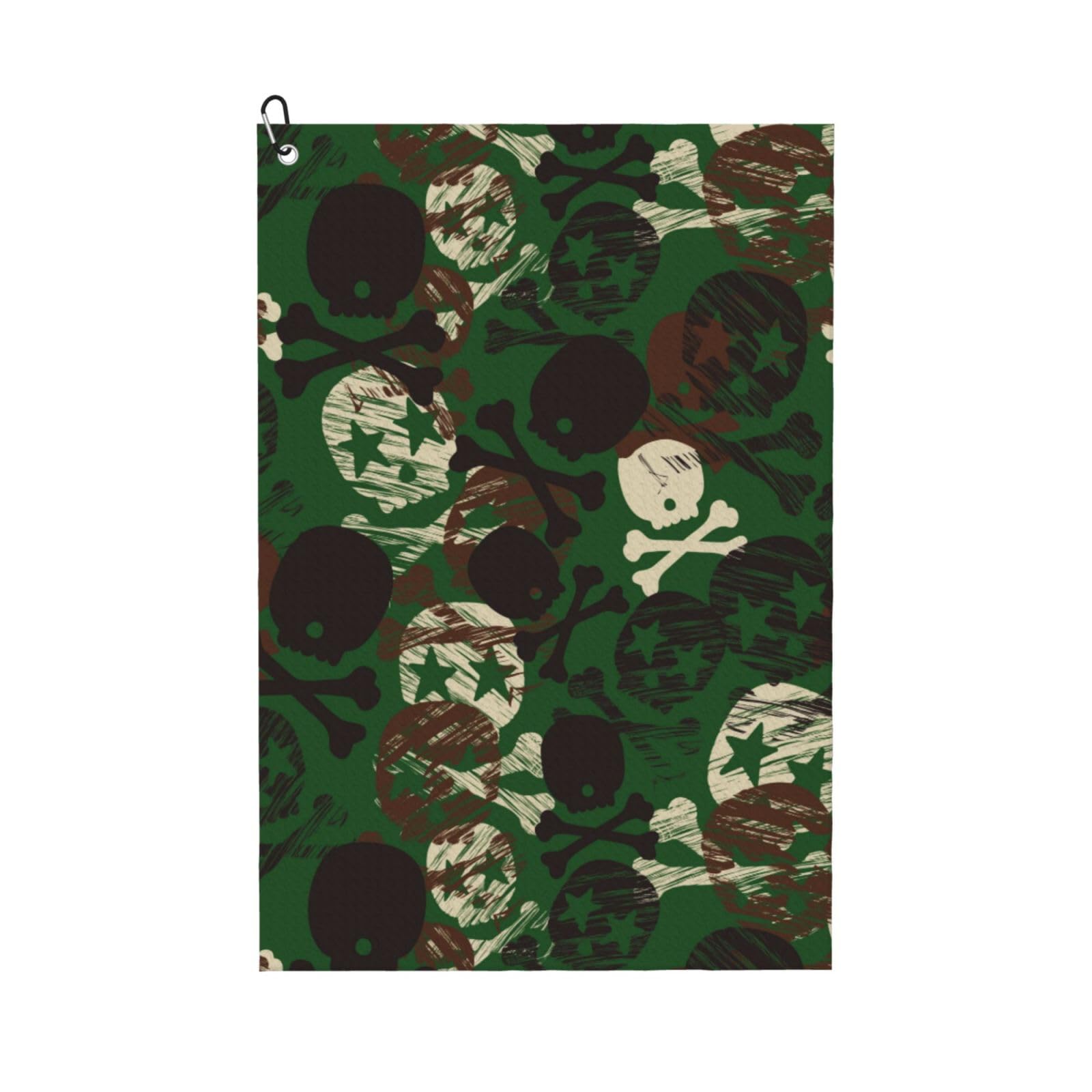 AOOEDM Camouflage Skull Print Golf Towel with Carabiner Clip Absorbent Microfiber Golf Towel for Cleaning Golf Ball Club Putter Iron for Golf Bag Trolly Belt Loop 16" X 24"