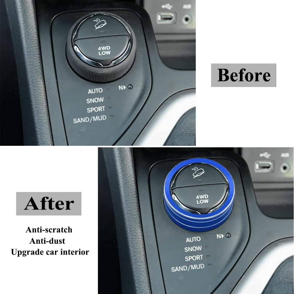 4WD Knob Cover Compatible with Jeep Cherokee Compass Renegade Center Console 4WD Control Switch Knob Button Cover Trim (Blue) image 4