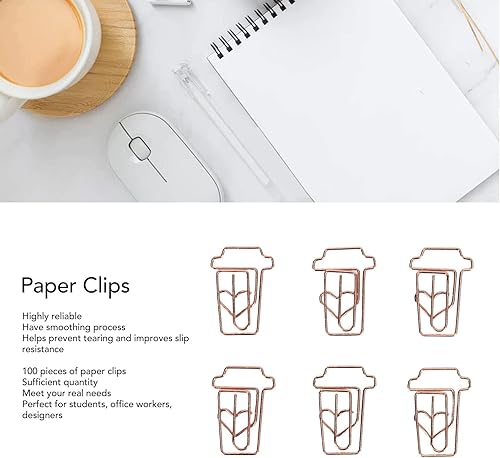 Miniatura 2 de 100 clips de papel de metal en forma de taza de café, bonitos marcadores de papel marcado documento organizador clip para suministros de oficina,